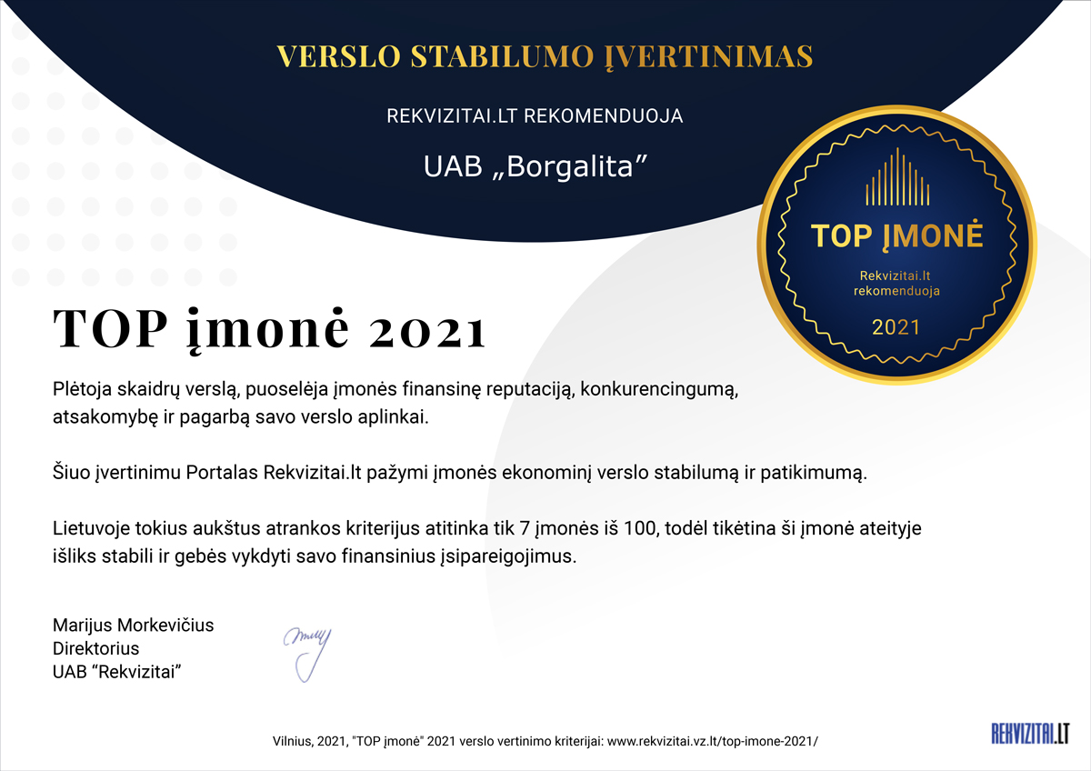 TOP įmonė 2021 | Borgalita